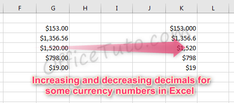 Increase and decrease decimals for currency numbers in Excel