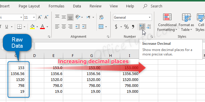 Increase decimal in Excel