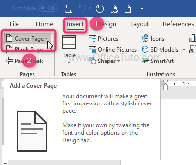 Insert cover page in Word