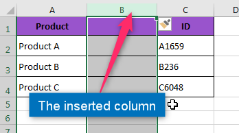 Inserted column in Excel