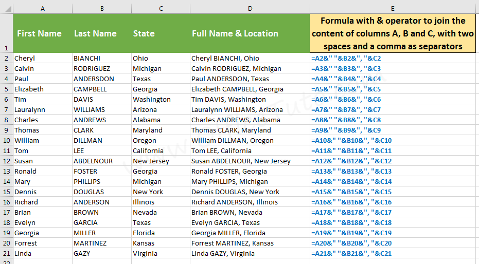 Join content of 3 cells in Excel with 3 separators, using & operator