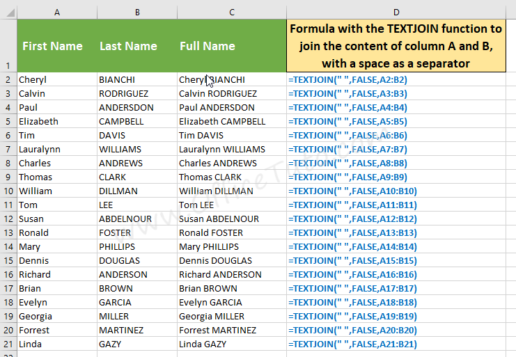 Join content of Excel cells with one type of separator using TEXTJOIN