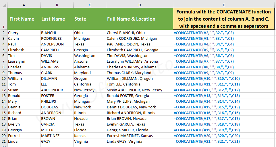 Join content of three cells in Excel with 3 separators, using CONCATENATE function