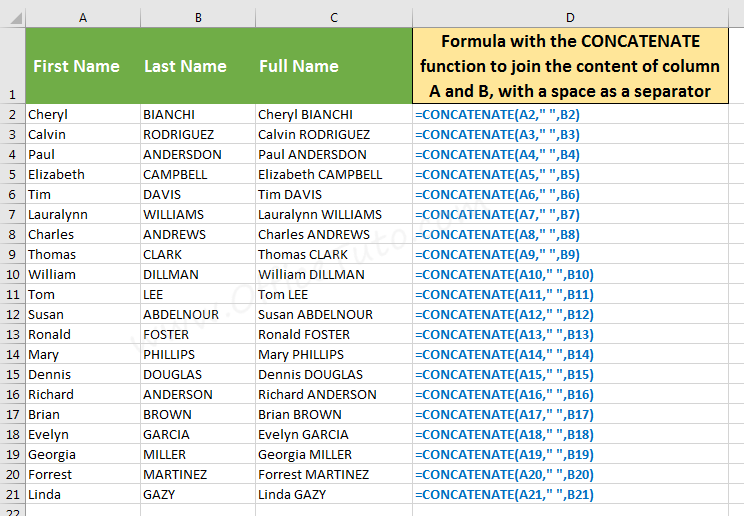 Join Excel cells with separator, using CONCATENATE function