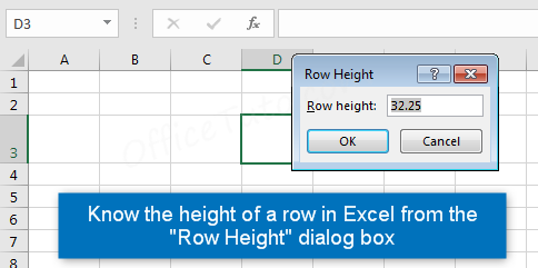 Know the height of a row in Excel from the dialog box