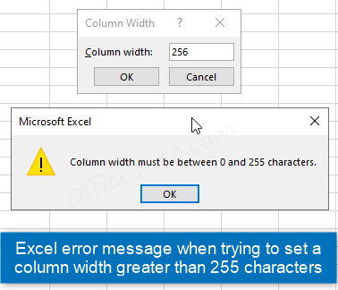 Maximum column width in Excel