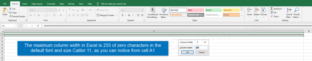 Maximum Excel column width in characters