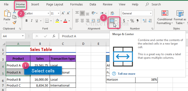 Merge cells in Excel