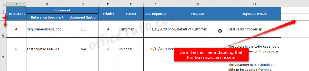 Multiple rows frozen in Excel