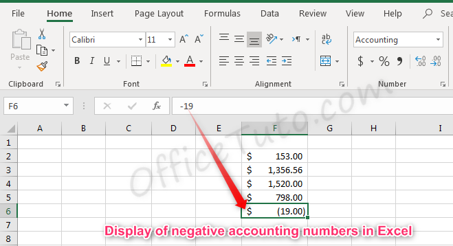 Negative accounting numbers in Excel