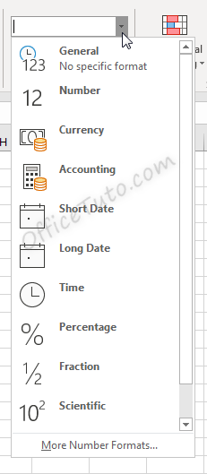 Number format drop-down list in Excel