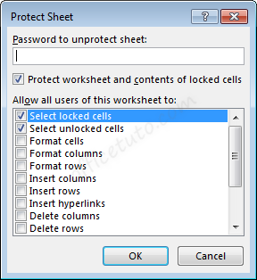 Options to protect Excel sheet