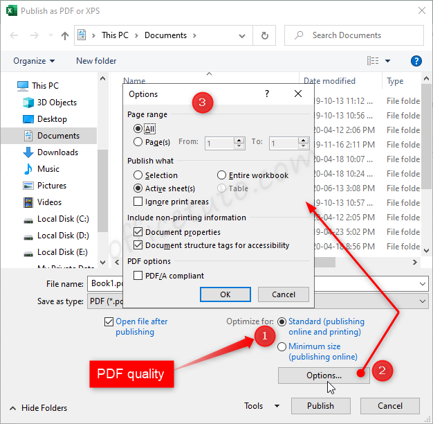 PDF publishing options