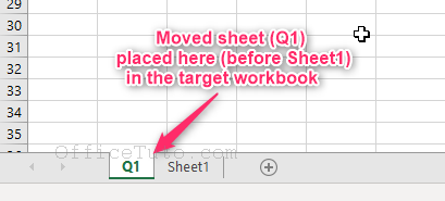 Placement of moved Excel sheet in target workbook