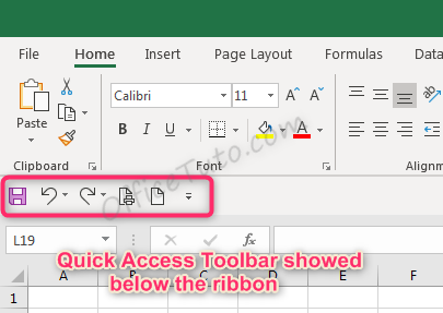Quick Access Toolbar below the Ribbon
