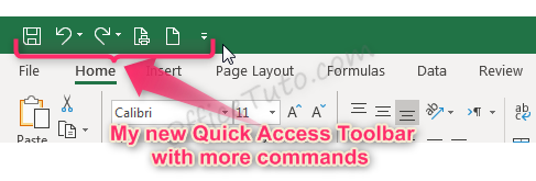 Quick Access Toolbar of Excel with more commands