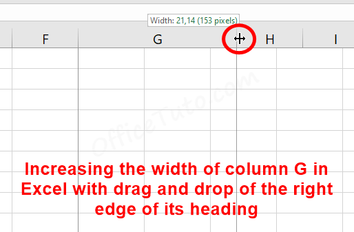 Resize column width in Excel with drag and drop