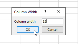 Resize Excel column in the dialog box