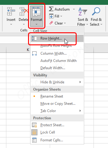 Row height command in Excel
