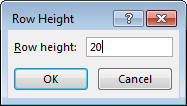 Row height dialog box in Excel