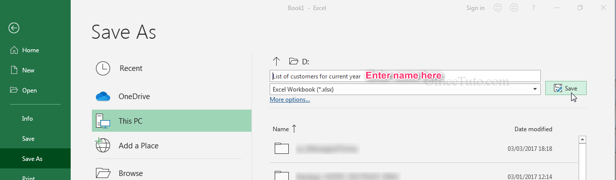 Excel workbook - Save options