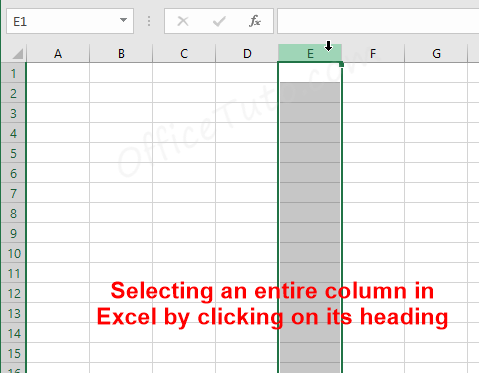 Select entire column in Excel by clicking its heading