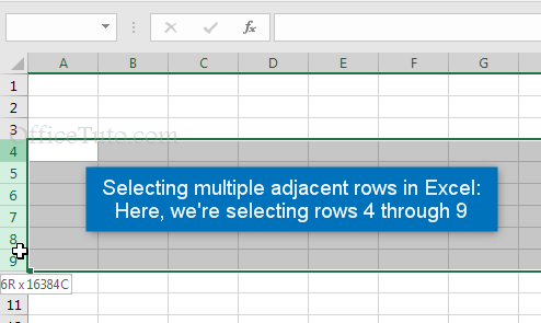 Select many adjacent rows in Excel