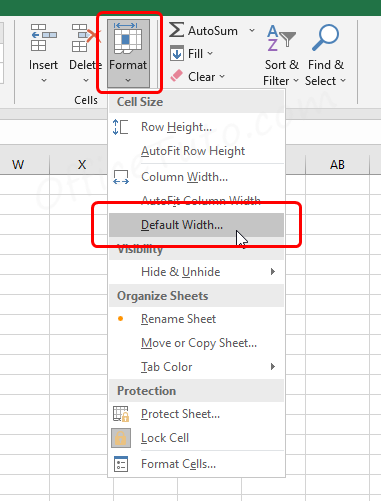 Set default column width in excel for current worksheet or workbook