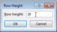 Set the same height to Excel rows in "Row Height" dialog box