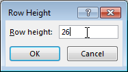 Set the same height to Excel rows using the dialog box