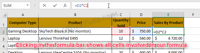 Show cells involved in Excel formula