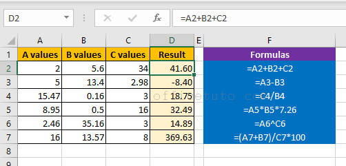 Simple Excel formulas examples