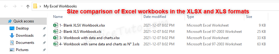 Size comparison of XLSX and XLS files