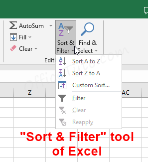 "Sort & filter" tool - Excel