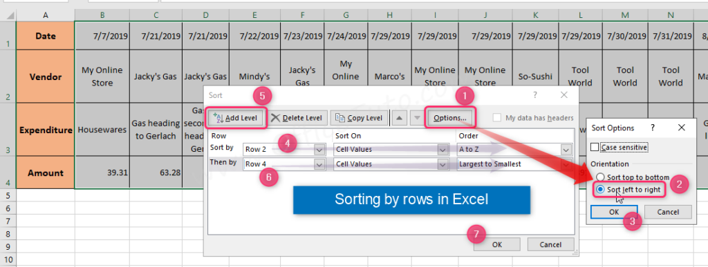 Sorting by rows in Excel