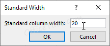 Standard width dialog box of Excel