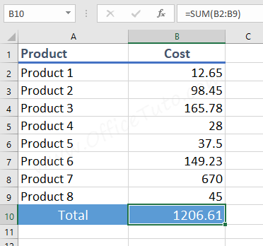 SUM function in Excel