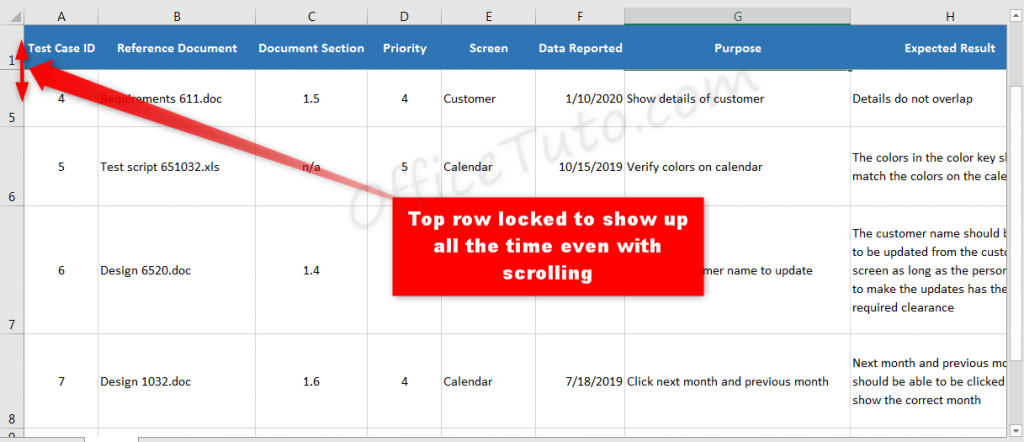 Top row locked in Excel