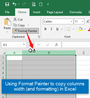 Using Format Painter to copy columns width in Excel