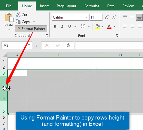 Using Format Painter to copy rows height in Excel