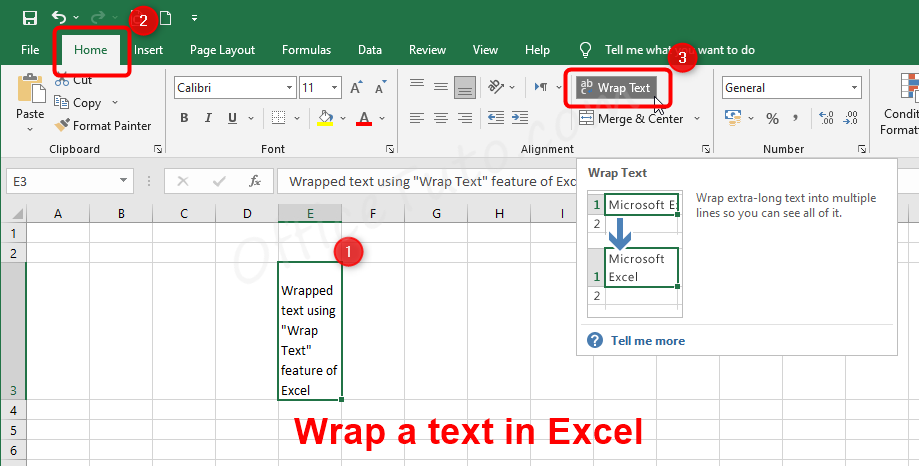 Wrap a text in Excel