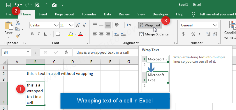 Wrapping text of a cell in Excel